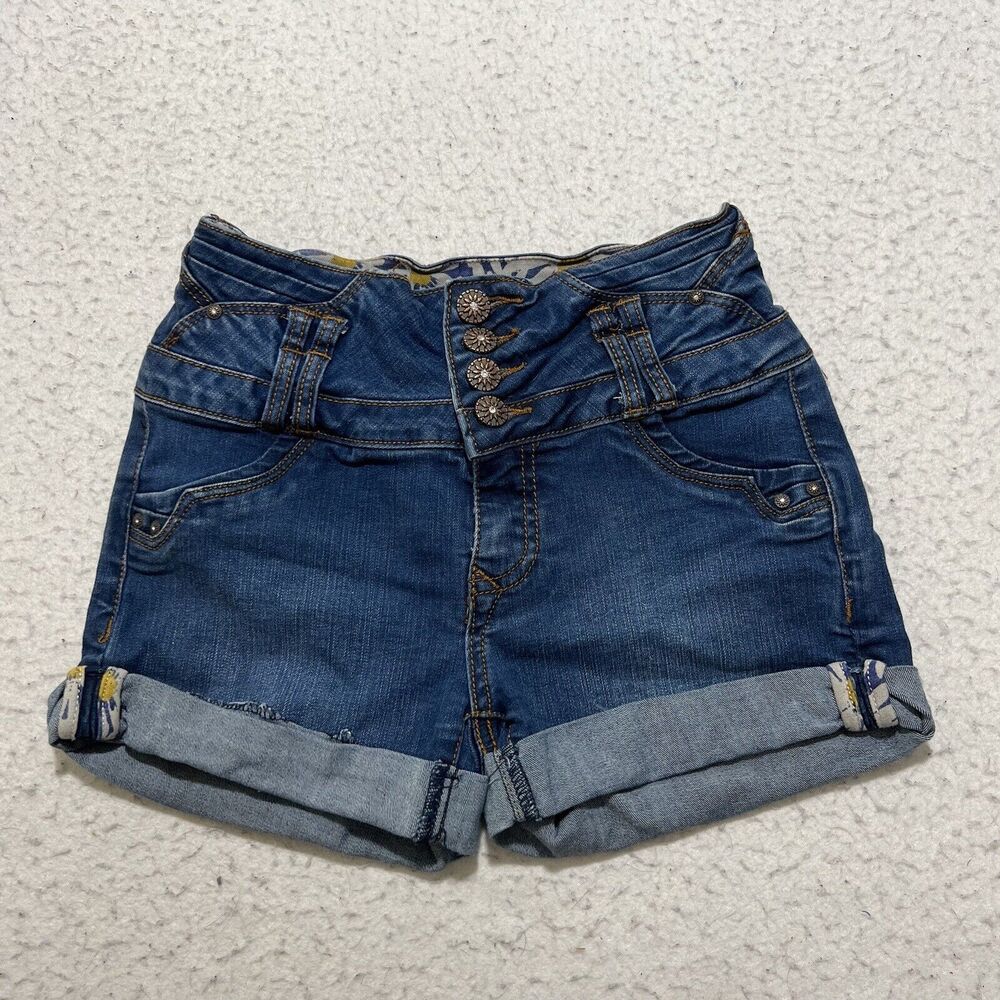 I & M Jeans Women's Small 3" Inseam Mid Rise Blue Jean Button Shorts Stretch